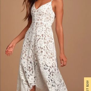 Lulus One Wish Lace White Midi Dress